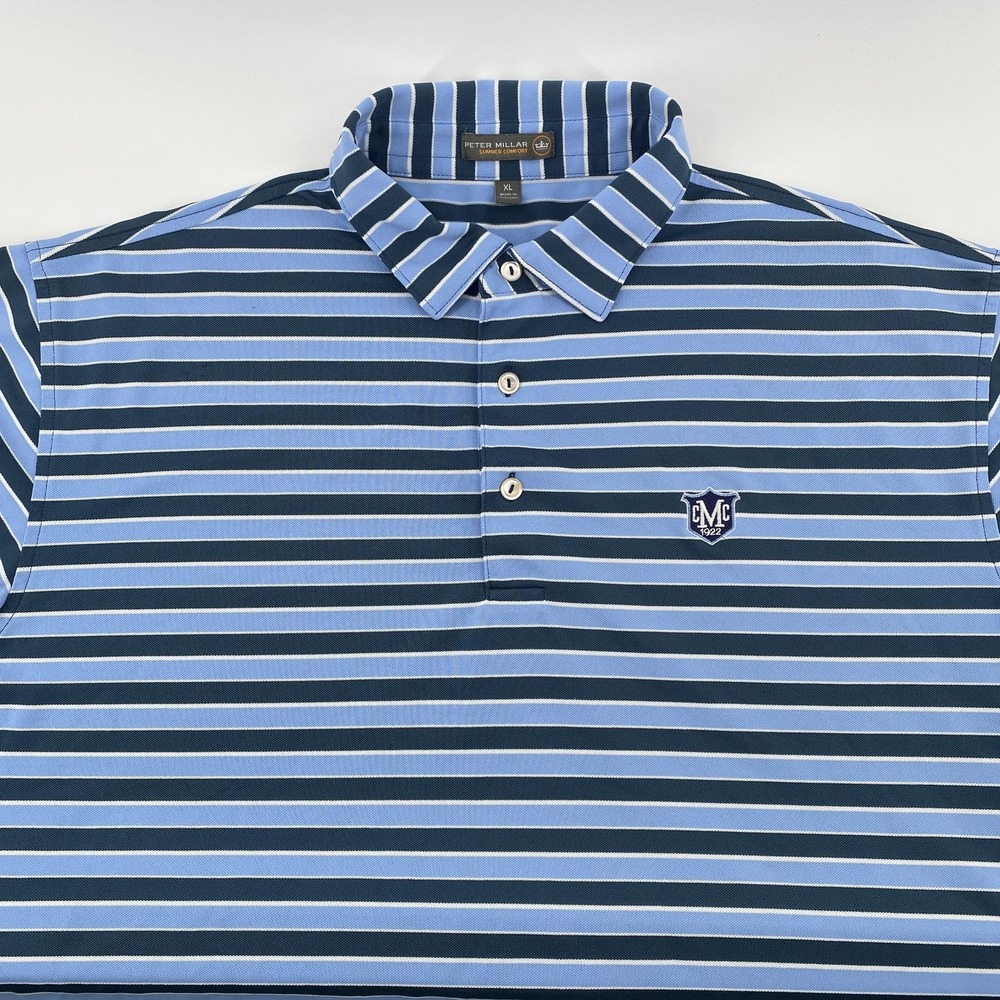 Peter Millar Summer Comfort Polo Shirt Mens XL Blue Stripe CMC 1922 Stretch Golf